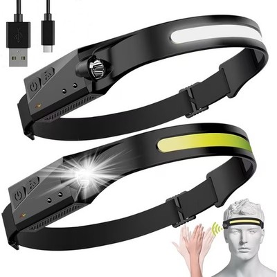 COB LED Headlamp USB Rechargeable Headlight Torch Work Light Bar Head Band Lamp