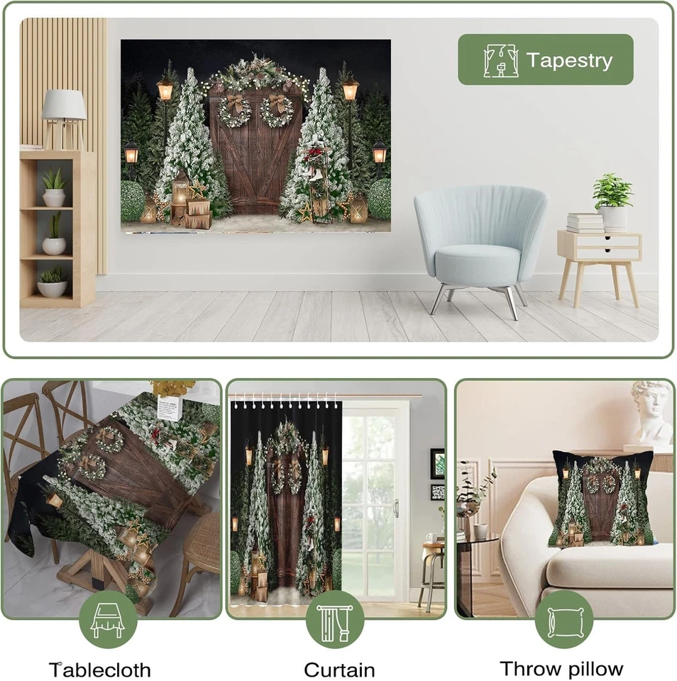 Telón de fondo de fotografía de Navidad de 7x5 pies fondo de puerta de madera rústica de invierno con... Foto 4 de 4