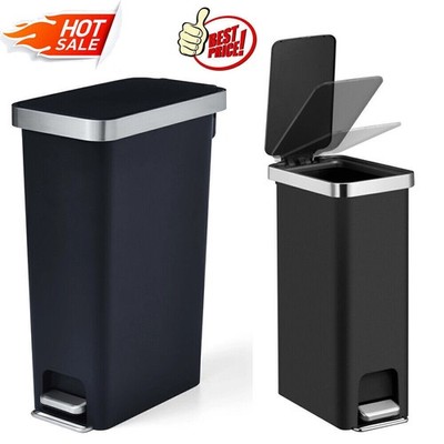 10.5 Gallon Plastic Slim Step on Kitchen Trash Can Garbage Can Waste Bin Black