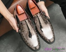 Men's Party Dress Clubwear Oxfords Shiny Faux Leather Round Toe Slip On Shoes