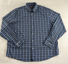 Untuckit Pierro Shirt Men XL Navy Plaid Relaxed Fit Stretch Wrinkle Free Preppy