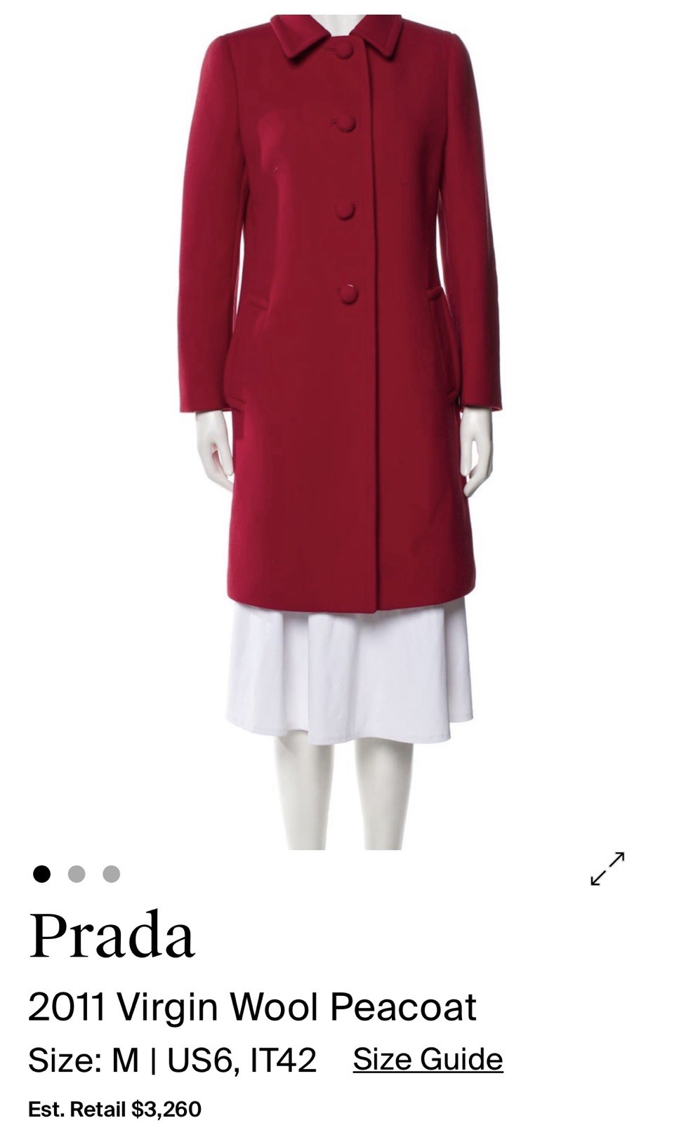 Prada Wool Coat. Red Collared Button Long Lined W… - image 1