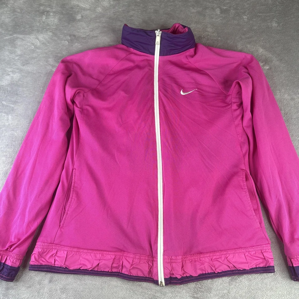 Chaqueta cortavientos Nike para mujer L rosa púrpura a rayas con capucha malla reversible Foto 2 de 4