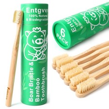 Boar Bristle Toothbrush, Plastic Free Bamboo Toothbrushes, Natural Wooden Too...