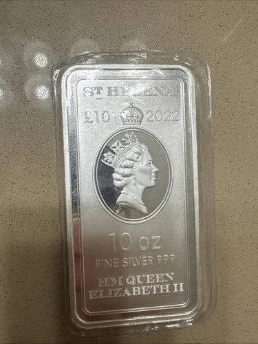 St Helena 10oz Pure Silver bar Bullion 10 Troy Ounces Queen Elizabeth 2022 Eic