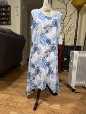 NWT Tango Mango VNeck Blue Print Women’s Cotton Summer Dress asymmetrical SZ  XL