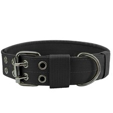 Black Heavy Duty Tactical Dog Collar with Metal Buckle for Large Dogs