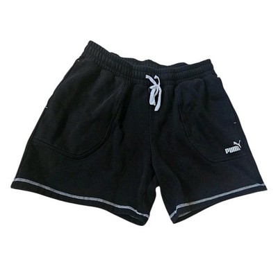 PUMA Women's Fleece Shorts Black White Contrast Stitching Pockets Size XL NEW