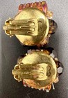 Vintage W. GERMANY Signed Clip Earrings Gilt Brass Flowers Lucite Beads 1”D — photo 5