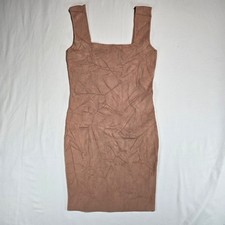 Zara Knit Mini Dress Tan Nude Square Neck Sleeveless Bodycon Ribbed Small