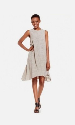 Eileen Fisher Beige Black A-Line Dress sz L Sleeveless Minimalist Broken Chevron
