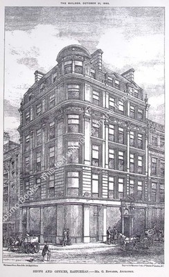 1885 : EASTCHEAP SHOPS AND OFFICES. G. EDWARDS, ARCHITECT. AN ORIGINAL PAGE FROM