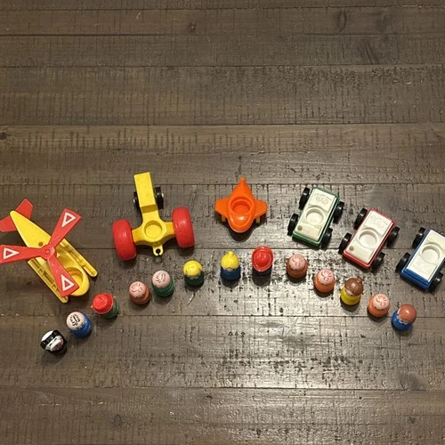 Lot Of 19 Vintage 1980s Fischer Price Little People ~ Helicopter ~ Car ~ Plane