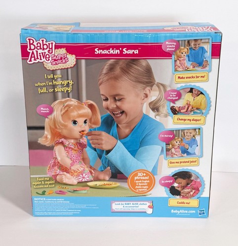 2016 Hasbro BABY ALIVE Super Snack Talking SNACKIN SARA Brunette Doll NEW SEALED - Picture 5 of 5