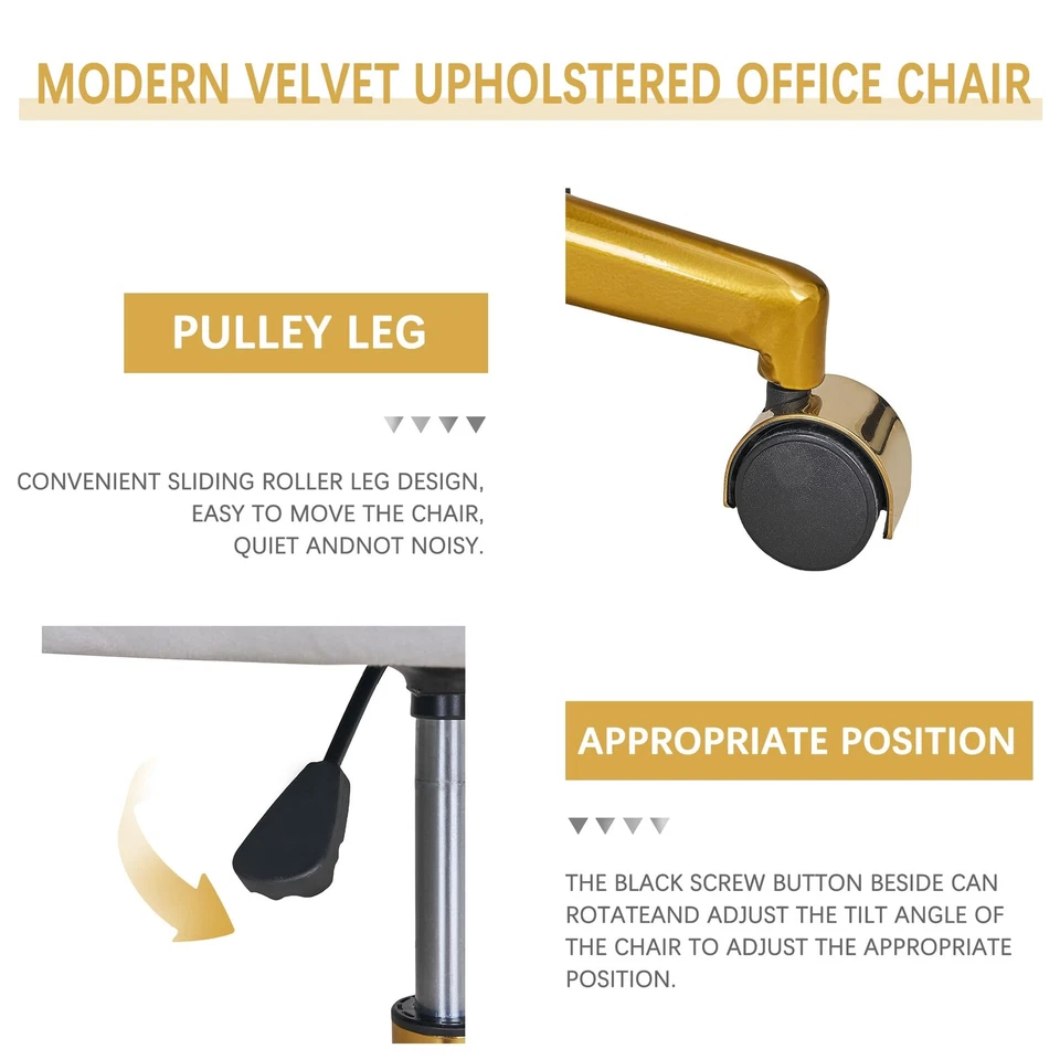 Juego de 2 sillas acento de terciopelo, silla vanidad con respaldo bordado base dorada, alta... Foto 4 de 4