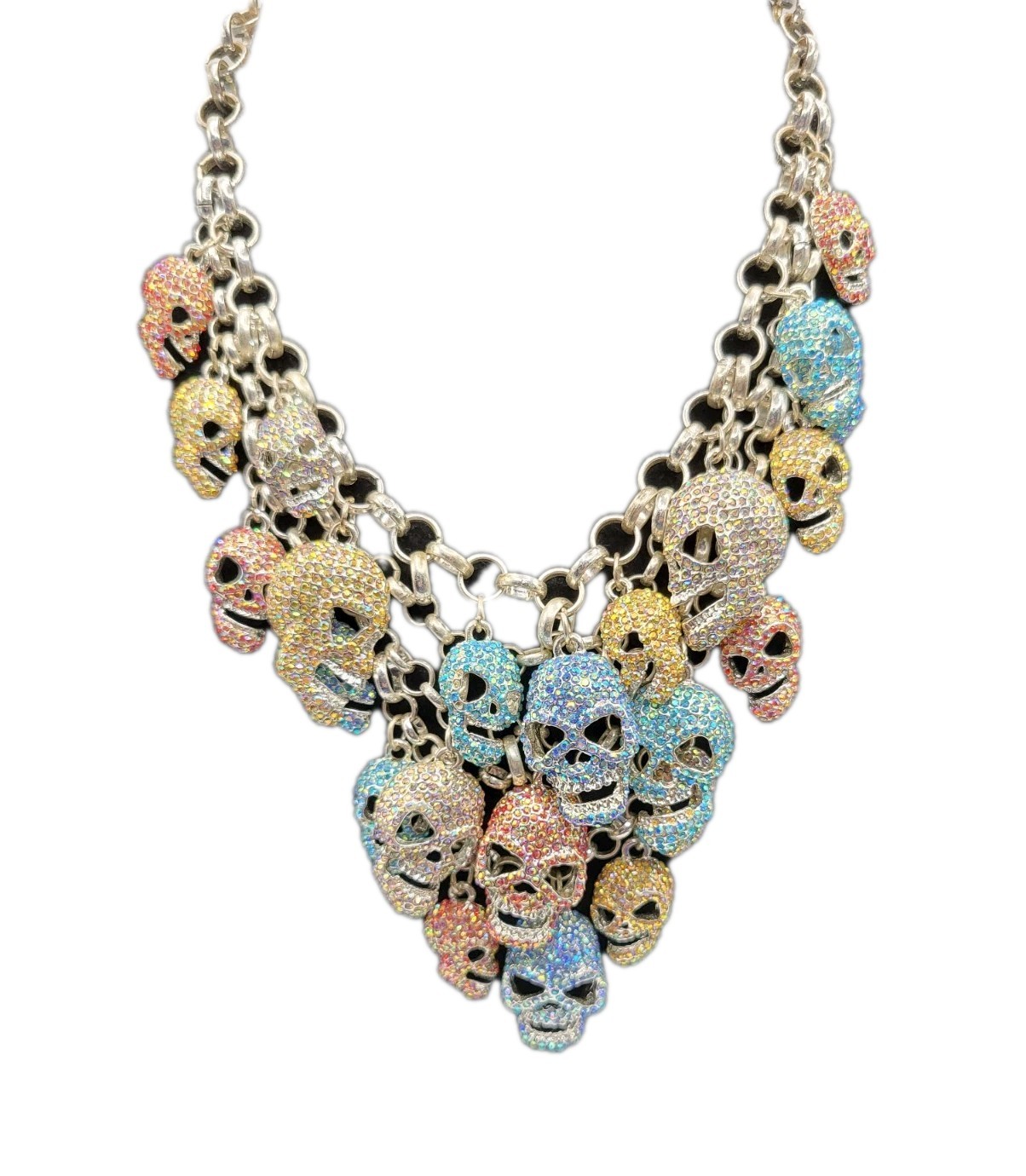 Multicolored Crystal Multi Skull Dangling Charm N… - image 14