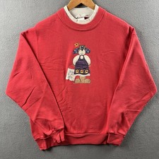 Vintage Bear Sweatshirt Women  s Large Pink Shop Til You Drop Cute 90s Crewneck