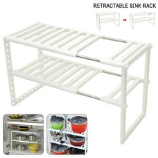 Expandable Under Sink Shelf Organizer Adjustable Storage Rack PP&Stainless Steel