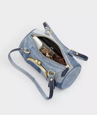 Coach Kisslock Barrel Bag 28 in Repurposed Denim & Soft Leather