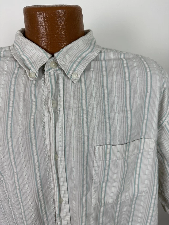 Camisa Route 66 Seersucker Hombre L Manga Corta Abotonada Exterior Gris De Colección Foto 3 de 4