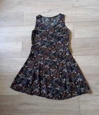Only Black Floral & Leaf Print Flared Dress Ditsy Boho Holiday Casual UK10
