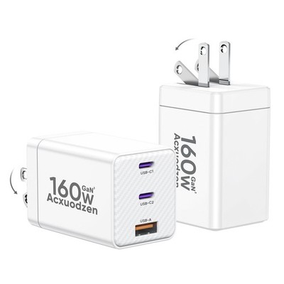 2 Pack USB Charger Block 160W, 3-Port GaN Super Fast Charger, Dual 65W Chargi...