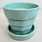 Vintage McCoy USA Aqua Basketweave Planter Pot w Attached Saucer 5" MCM