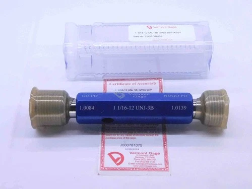 NEW 1 1/16 12 UNJ 3B VERMONT THREAD PLUG GAGE 1.0625 GO NO GO = 1.0084 & 1.0139