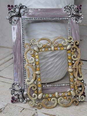 Frame Ornate Rhinestones Picture Photo Gems Shabby Chic Distressed Metal *Read*