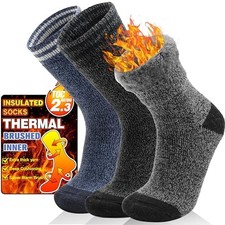 3 Pairs Winter Thermal Socks for Men Women Warm Winter Ski Medium Stripe B