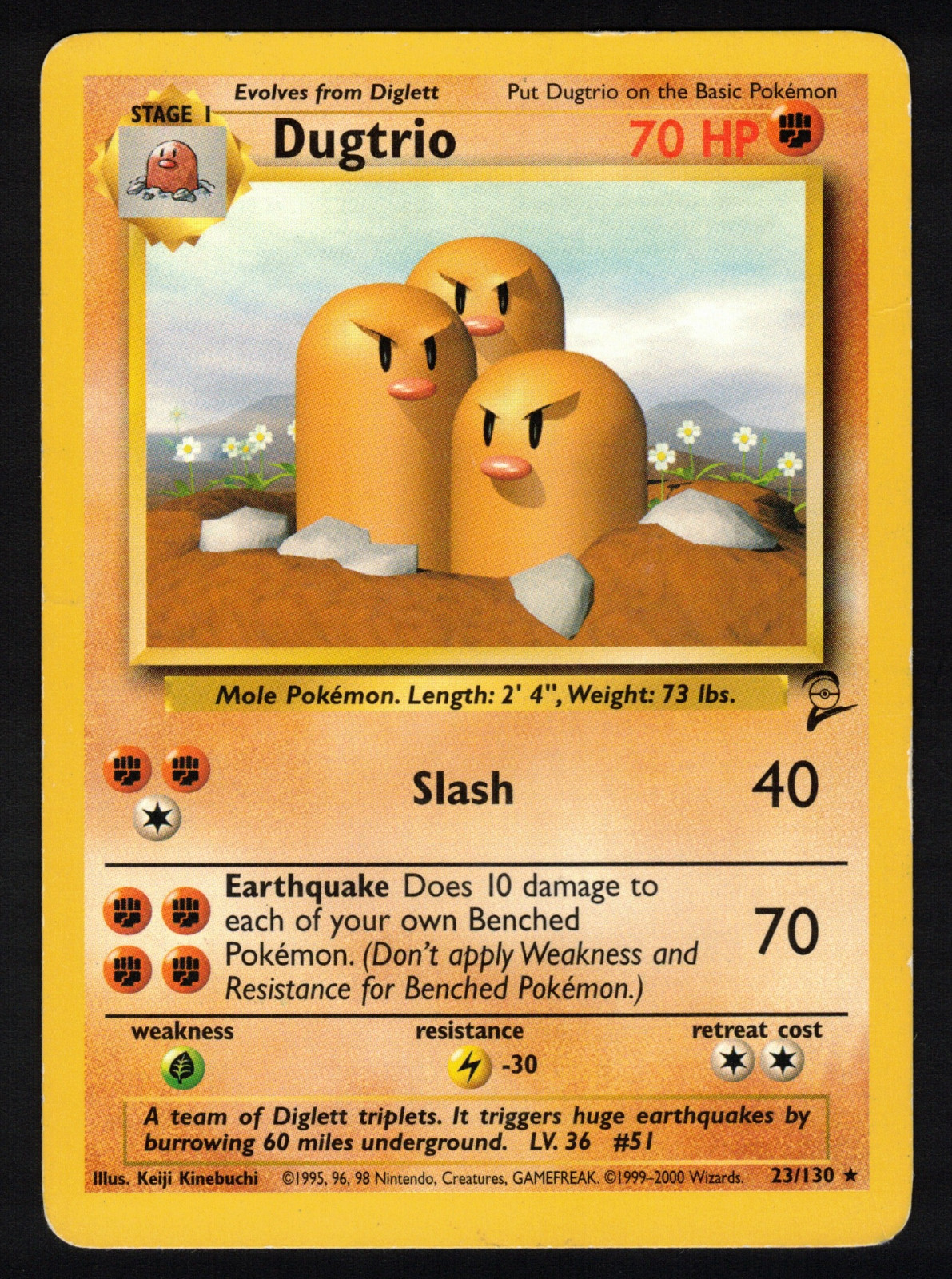 Dugtrio 23/130 Base Set 2 Unlimited Rare MP Pokemon Card