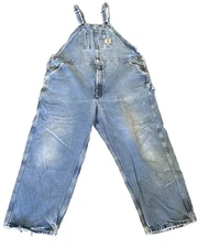 Carhartt Work Overalls Carpenter 48x28 Jean Denim Farmer TRUCKER Bib R07 DST SEE