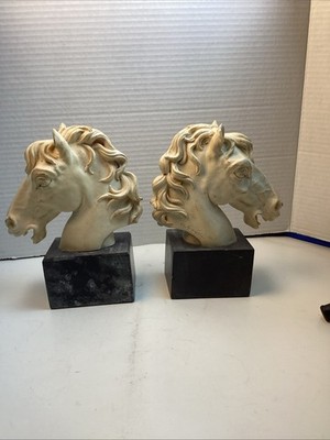 Vintage Pair Italian A. Santini Sculpted Stallion Horse Head Resin Bookends