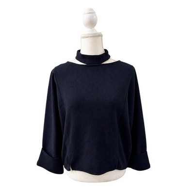 B+AB Navy Blue Sweater Mock Necklace Top Size XS