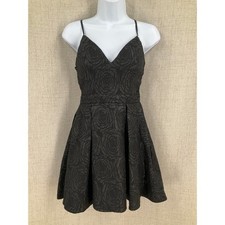Lulus Cocktail Dress Womens XS Black Rose Jacquard Fit Flare Mini Gothic Romance
