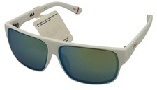 Fila Mens Rectangle White Sunglass , Silver Flash Lens SF9336 6VCG