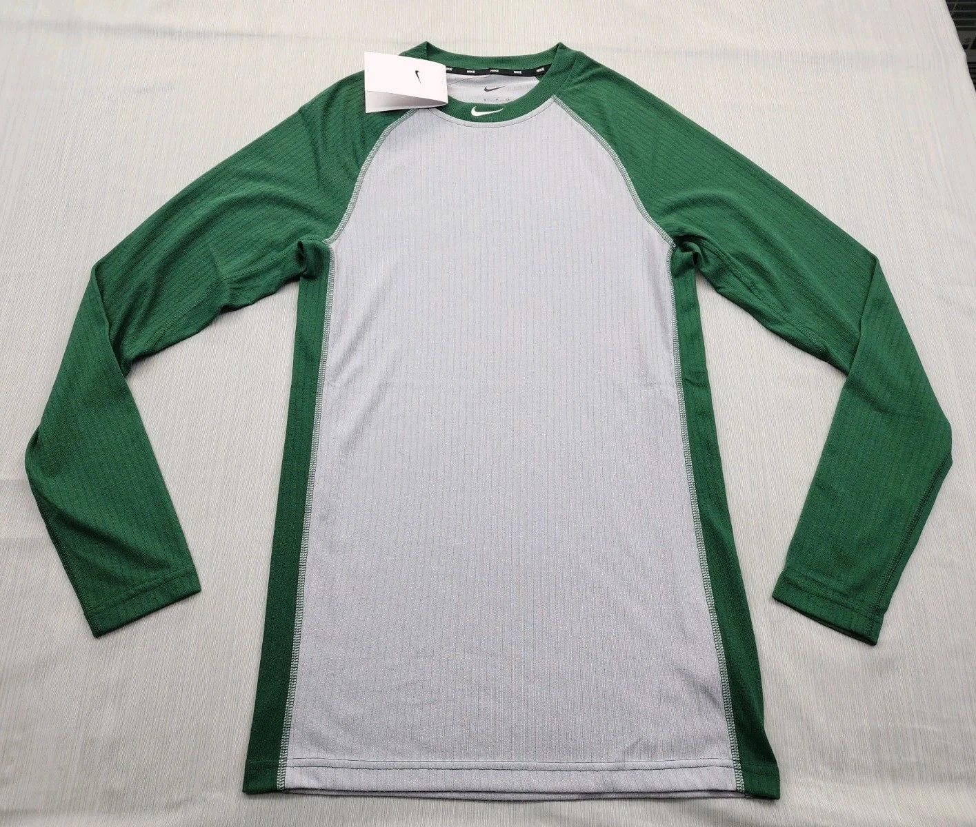 New Nike Dri-FIT Mens Small Long Sleeve Baseball Top Green Gray