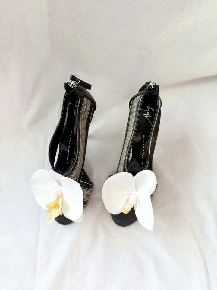 Giuseppe ZANOTTI Tacones Sandalias Zapatos Tacones Bombas Talla 36.5 6.5 Y2K Orquídea Flor Foto 3 de 4