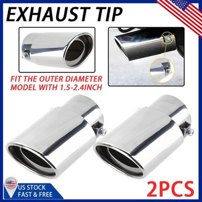 2Pc Silver Stainless Steel Exhaust Tip Fit For 1.5-2.4inch outlet tailpipe EOW