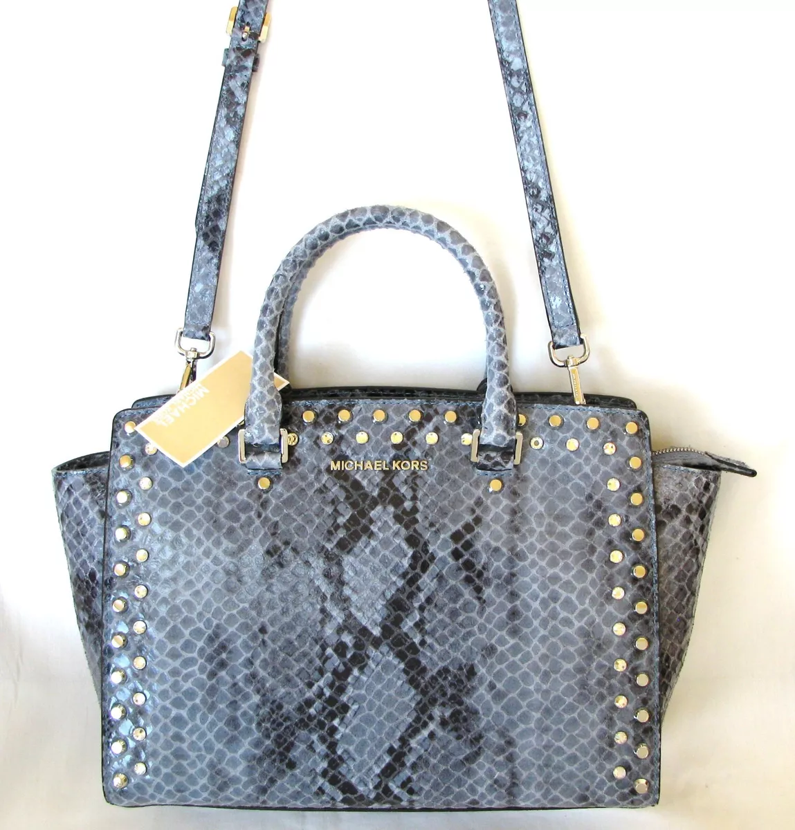 MICHAEL Michael Kors Blue Python Embossed Leather Large Selma