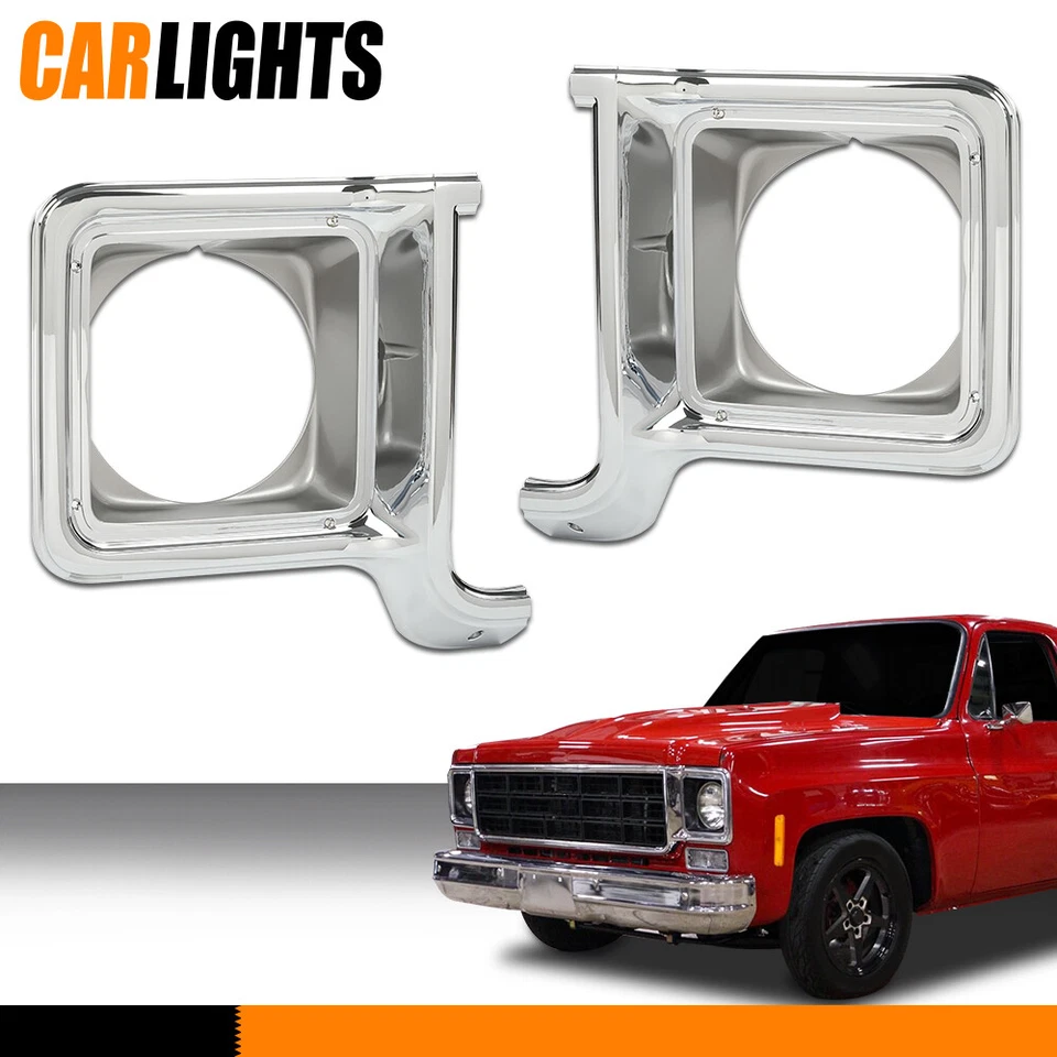 Fit For Chevy Blazer GMC Jimmy C/K Pickup 2x Headlight Trim Bezels Chrome 73-78 Foto 2 de 4