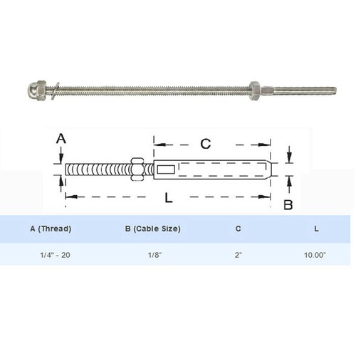 10 Pc Set Stainless Steel Cable Swage Threaded Stud End Fitting for 3/16" Cable - Picture 4 of 4