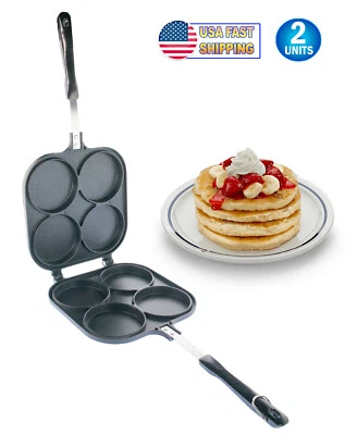 Perfect Double Sided Pancake Maker Pan 4 Round Molds Eggs Crepe Pancake Flip Pan
