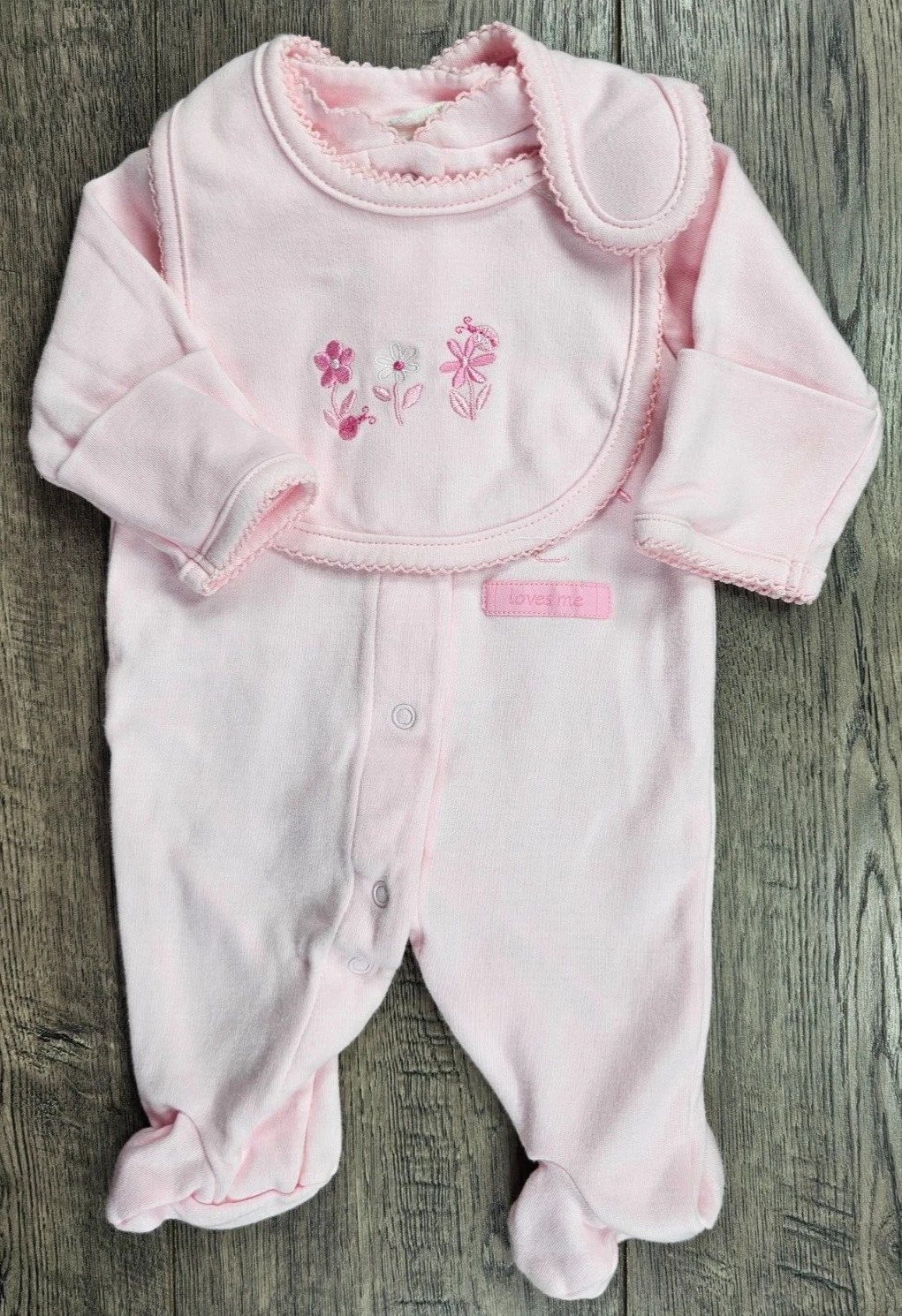 Baby Girl Clothes Just One Year Carter's Preemie 2pc Flower Footed Outfit & Bib