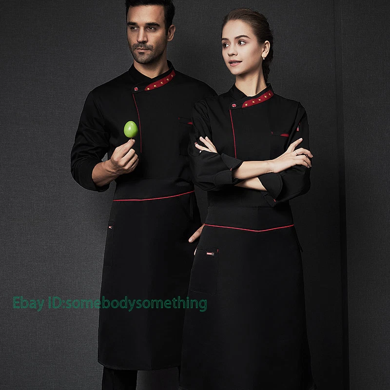 Men Women Chef Long Sleeve Cook Coat Kitchen Unisex Uniform Jacket Top M-3Xl - Image 3 of 4