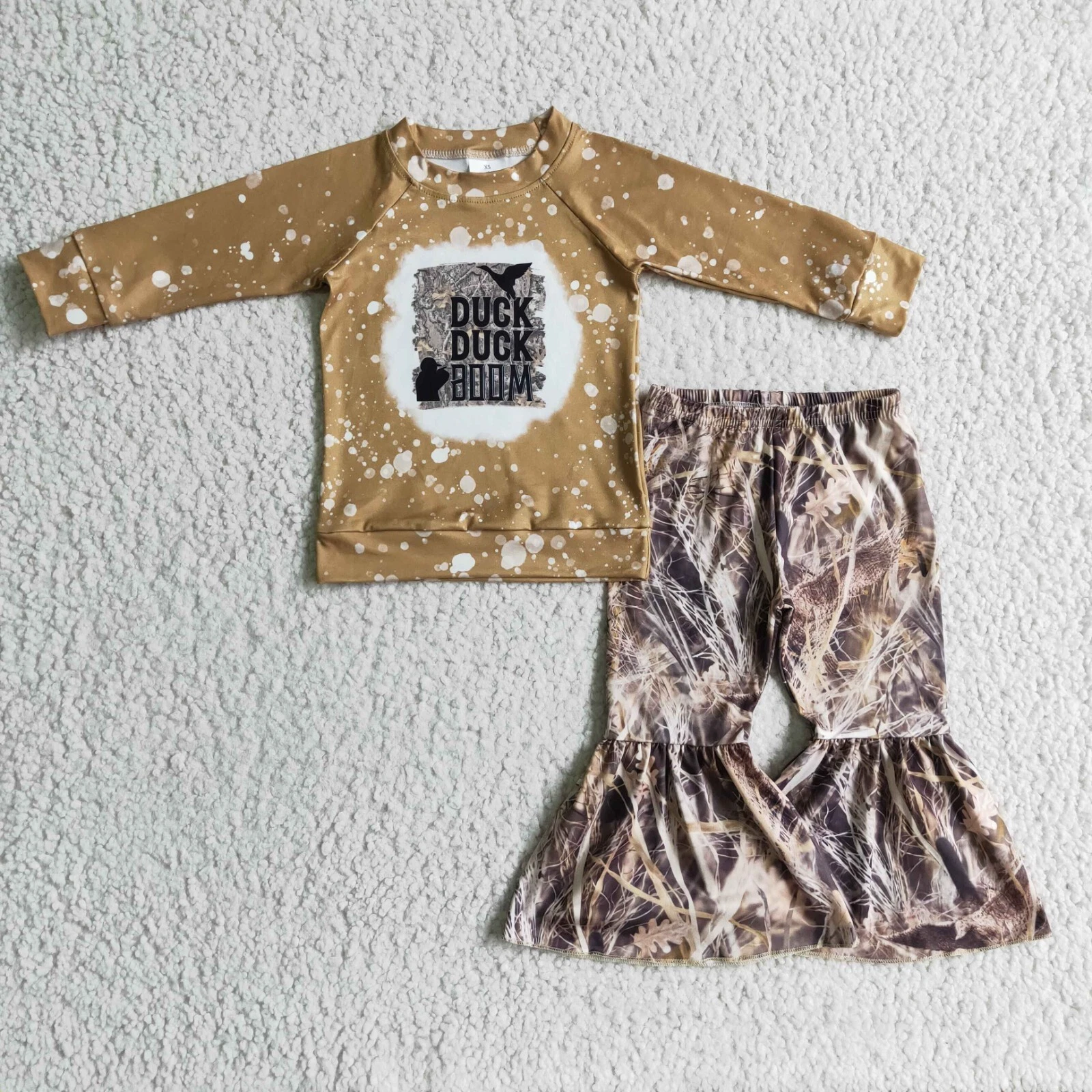 Girls Long Sleeve Top Bell Pants Set Duck Duck Boom 2pcs Hunting Outfit