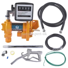 Yellow Fuel Transfer Pump Gasoline Pump 12V 20GPM w/Manual Nozzle Kit+Flow Meter