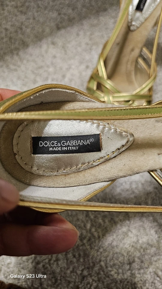 Zapatos de tacón Dolce & Gabbana dorado-verde satinado con tiras 37,5 de lujo de diseñador Foto 3 de 4