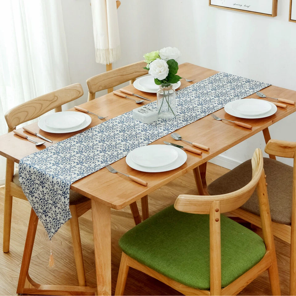 Printed Table Runner Tassel Tablecloth Cover Dining Rectangle Wedding Party Tea - Image 2 of 4