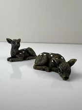 Set Of 2 Sand Cast Small Fawn Spotted Deer Figurines Realistic Figures Diorama  